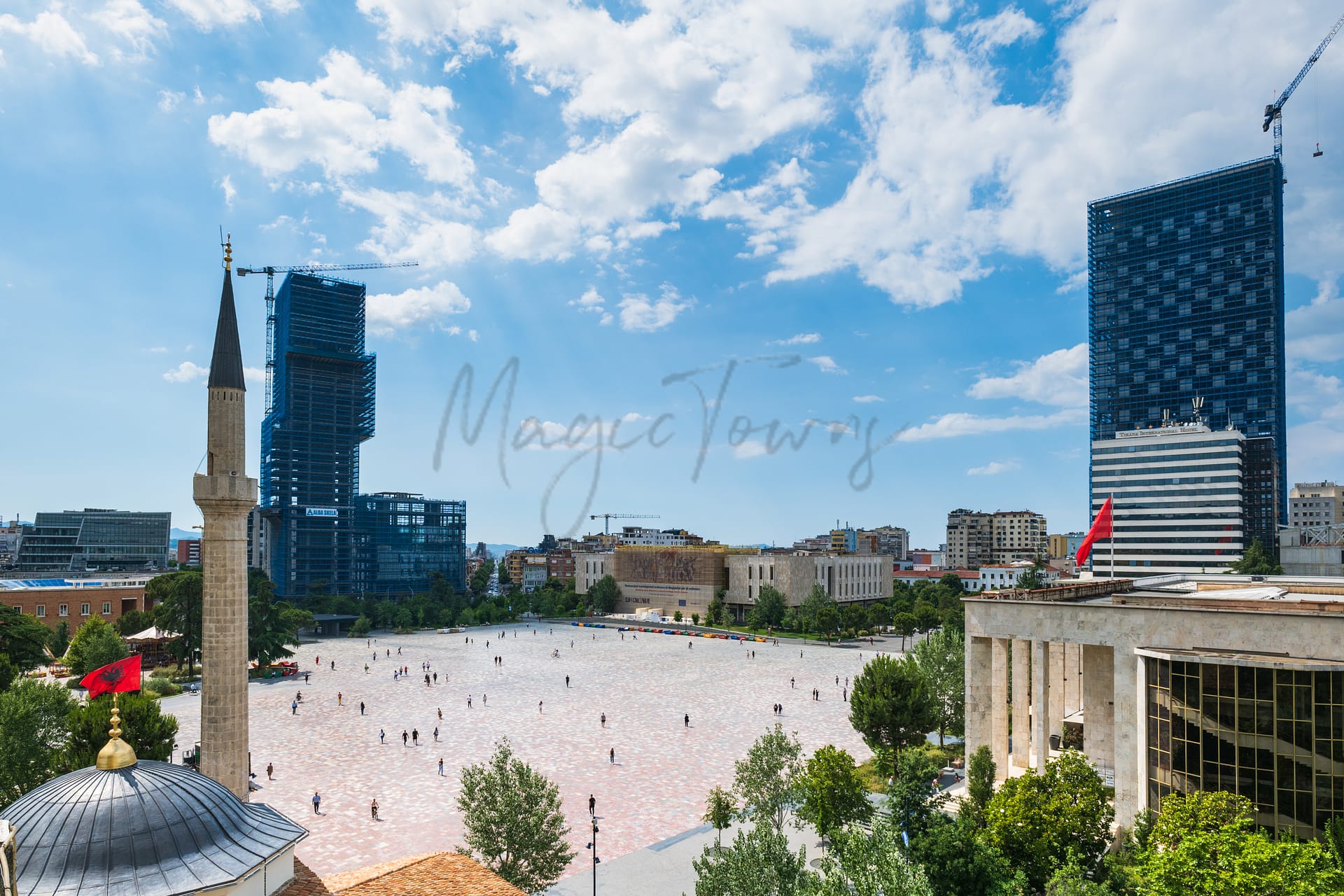 Skanderbeg Square, cityscape of downtown Tirana, the capital of Albania