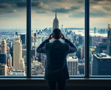 Von Italien aus für einen ausländischen Arbeitgeber arbeiten. Ist das (rechtlich) möglich? 8 Geschäftsmann_schaut_aus_dem_Bürofenster_mit_dem_Binokular